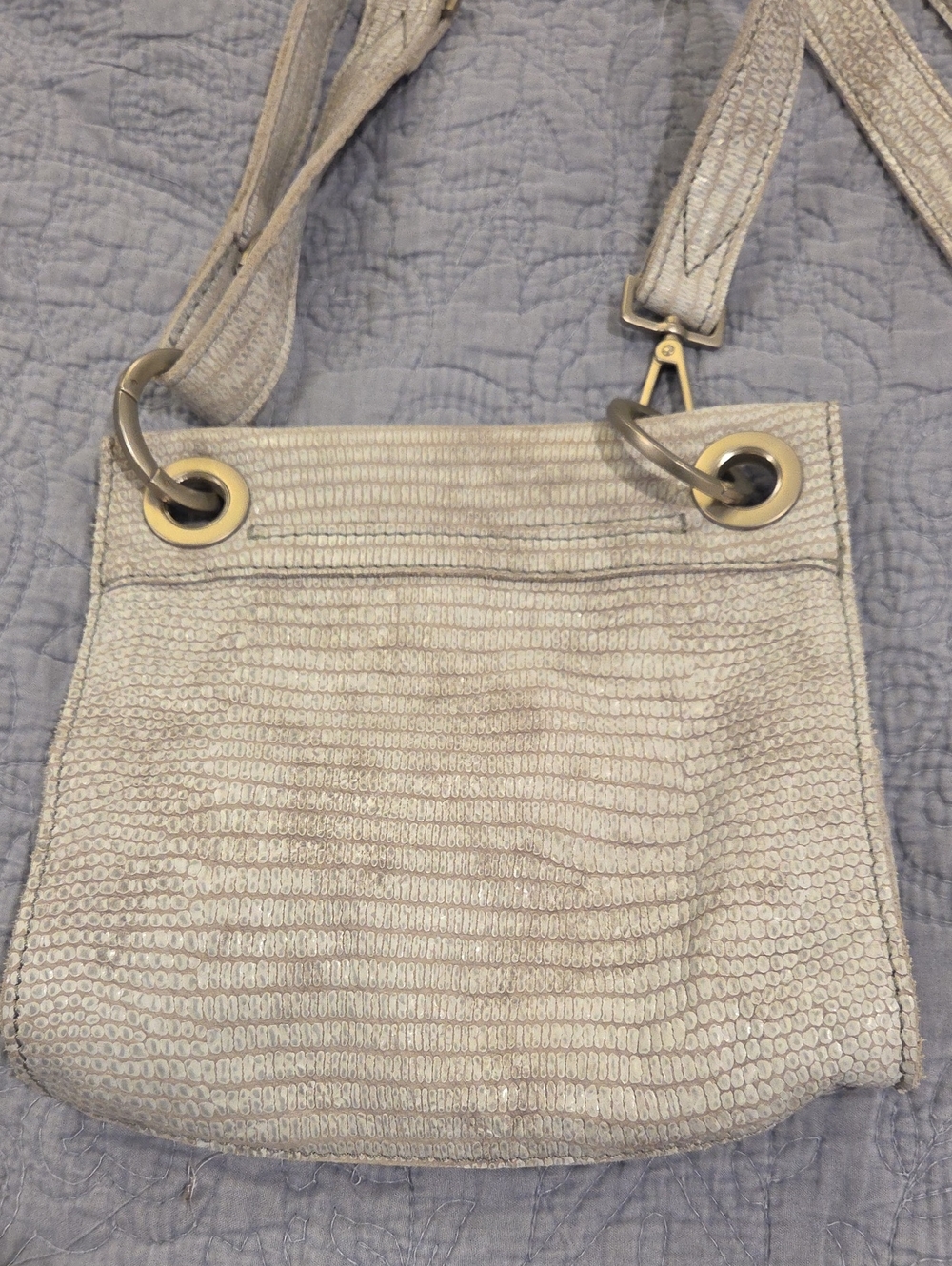 Hammitt Tony Leather Crossbody Bag - Light Grey Textured/Lizard Embossed Bag! - Picture 3 of 14